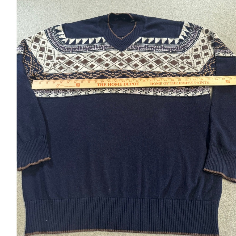 Sean John V Neck Sweater Mens 3XL Navy Blue Good Fair Isle Geometric Pullover - Picture 9 of 11